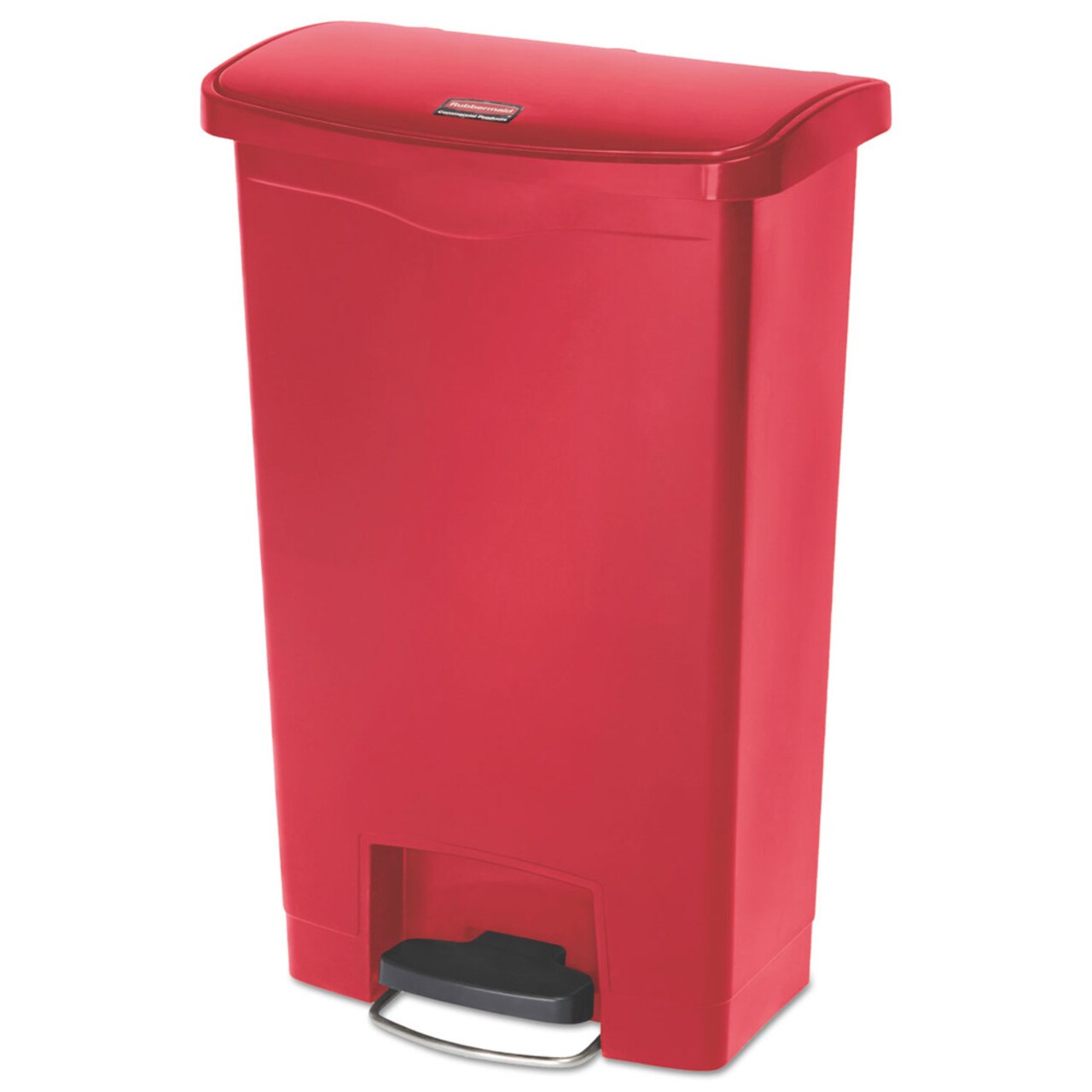 Rubbermaid Commercial Streamline 13-Gallon Front Step Style Resin Step-On Container - Red
